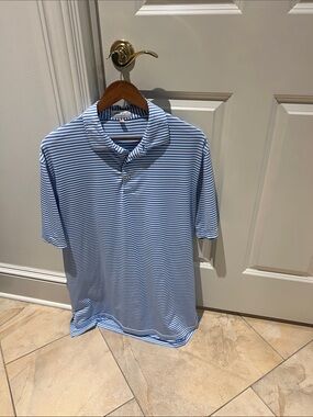 Peter Millar Light Blue & White Striped Polo